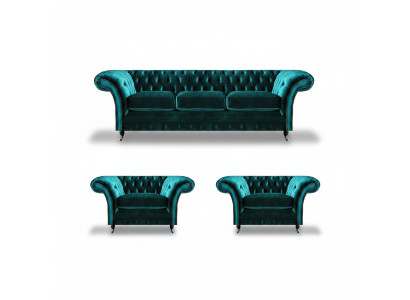 Design Chesterfield Sofagarnitur Dreisitzer Couch Sofa Set 2x Sessel Polster