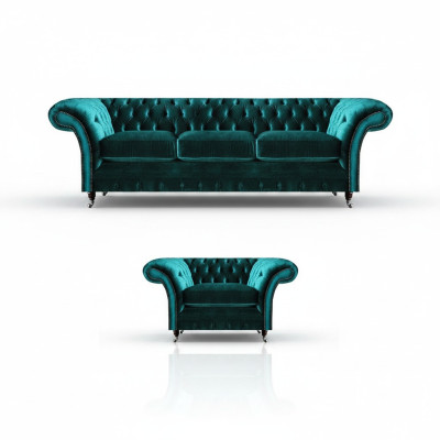 Sofagarnitur Wohnzimmer 2tlg Dreisitzer Couch Sofa Chesterfield Sessel