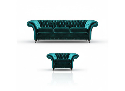 Sofagarnitur Wohnzimmer 2tlg Dreisitzer Couch Sofa Chesterfield Sessel