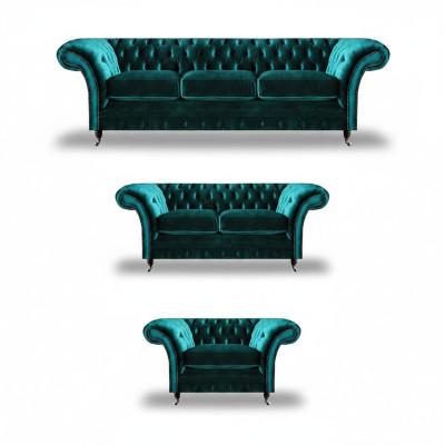 Grün Sofa Set 3tlg Wohnzimmer Chesterfield Polstermöbel Luxus Design Neu