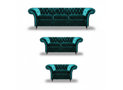 Grün Sofa Set 3tlg Wohnzimmer Chesterfield Polstermöbel Luxus Design Neu