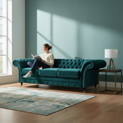 Chesterfield Luxus Design Einrichtung Grün Dreisitzer mit Zweisitzer Sofas