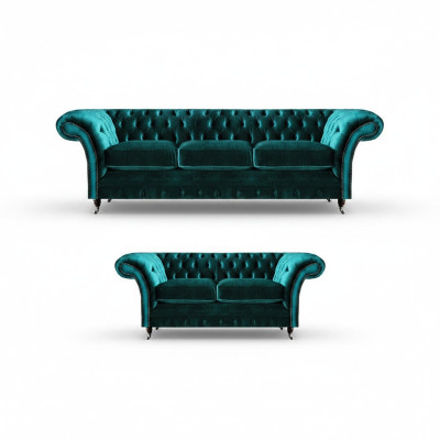 Chesterfield Luxus Design Einrichtung Grün Dreisitzer mit Zweisitzer Sofas