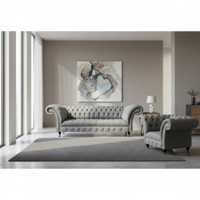 Grau Dreisitzer Couch Sofa Wohnzimmer Sessel Sitz Chesterfield Polstermöbel