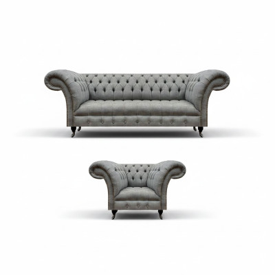 Grau Dreisitzer Couch Sofa Wohnzimmer Sessel Sitz Chesterfield Polstermöbel