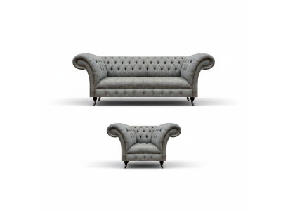 Grau Dreisitzer Couch Sofa Wohnzimmer Sessel Sitz Chesterfield Polstermöbel