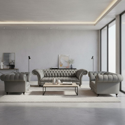 Chesterfield Sofagarnitur 3tlg Polstermöbel Wohnzimmer Luxus Sitz Einrichtung