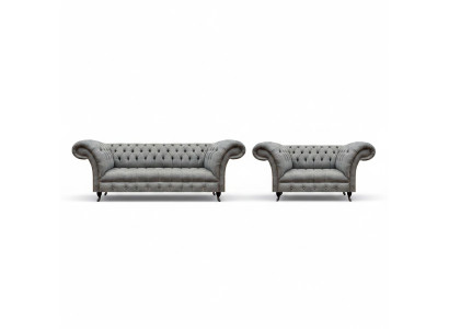 Chesterfield Grau Komplett Wohnzimmer Dreisitzer Sofa Luxus Sessel Neu