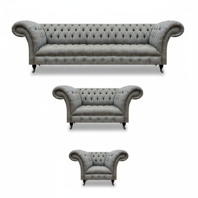 Wohnzimmer Grau Set 3tlg Luxus Sofas Sofagarnitur Sessel Chesterfield