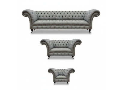 Wohnzimmer Grau Set 3tlg Luxus Sofas Sofagarnitur Sessel Chesterfield