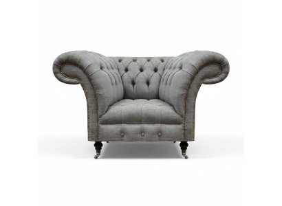 Luxus Sitz Textil Sessel Wohnzimmer Chesterfield Polstermöbel Grau