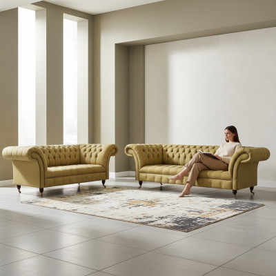 Luxus Möbel Sofagarnitur Couch Sofa Polster Set Garnitur Chesterfield