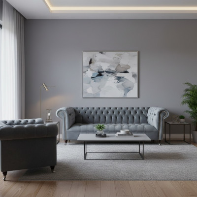 Wohnzimmer Komplett Dreisitzer Sofa Couch Sessel Luxus Einrichtung Chesterfield