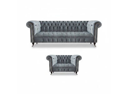 Wohnzimmer Komplett Dreisitzer Sofa Couch Sessel Luxus Einrichtung Chesterfield