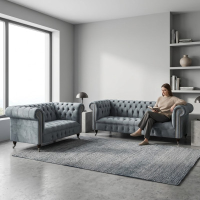 Wohnzimmer Luxus Grau Chesterfield Sessel Neu Dreisitzer Sofa Couch