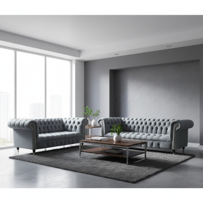 Wohnzimmer Luxus Grau Chesterfield Sessel Neu Dreisitzer Sofa Couch