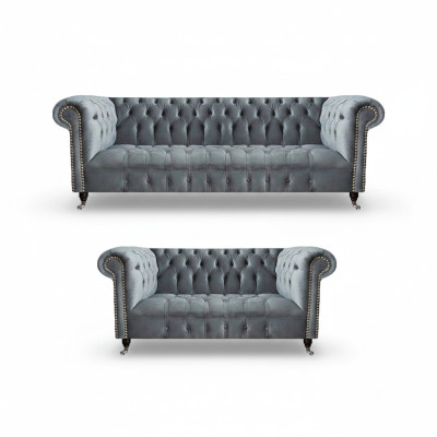 Wohnzimmer Luxus Grau Chesterfield Sessel Neu Dreisitzer Sofa Couch