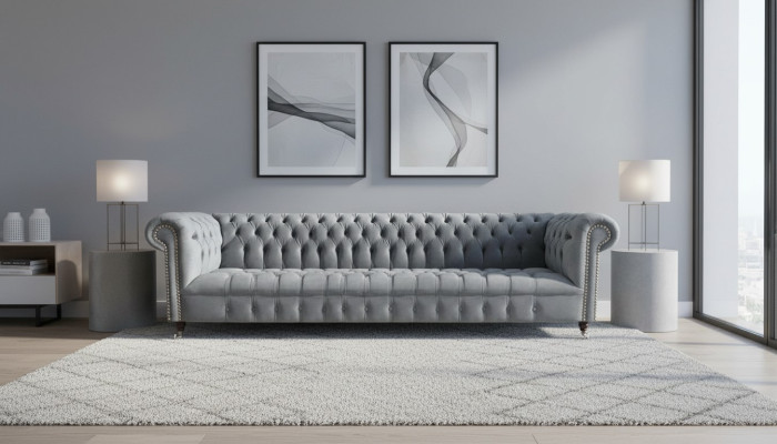Chesterfield Luxus Viersitzer Grau Sofa Couch Wohnzimmer Einrichtung