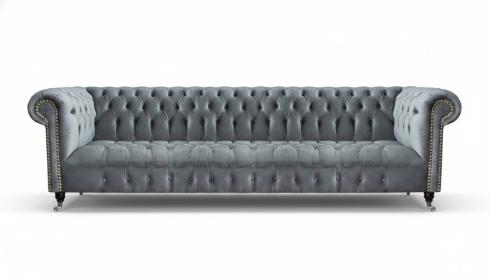 Chesterfield Luxus Viersitzer Grau Sofa Couch Wohnzimmer Einrichtung