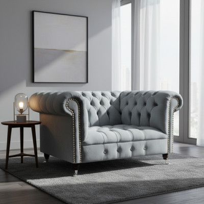 Wohnzimmer Grau Sessel Chesterfield Polster Sitz Möbel Neu Textil