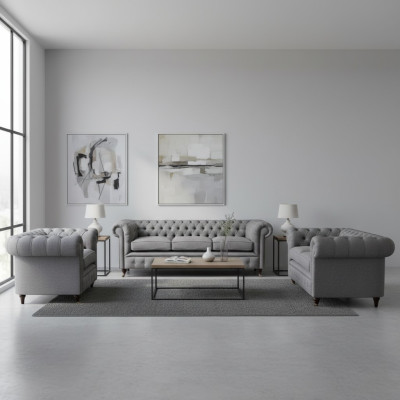 Chesterfield Sofagarnitur Stoff Textil Polster Couch Sofa Garnitur 3tlg Neu