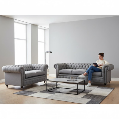 Chesterfield Design Luxus Polster Sofa Couch Sitz Garnitur Textil Sofagarnitur