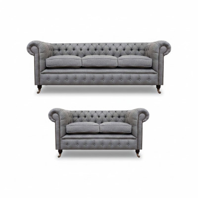 Chesterfield Design Luxus Polster Sofa Couch Sitz Garnitur Textil Sofagarnitur