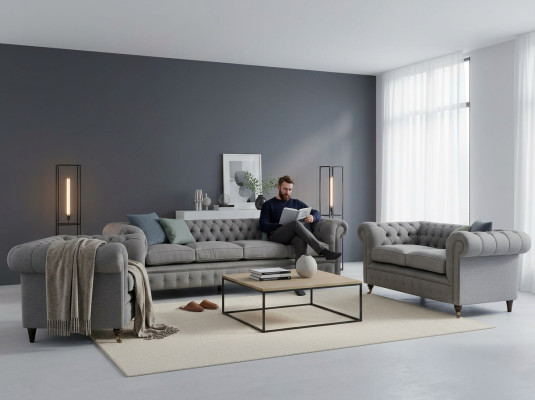 Sofagarnitur Stoff Textil Polstersofa Chesterfield Wohnzimmer Neu Design