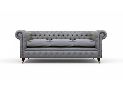 Grau Chesterfield Wohnzimmer Textil Stoff Einrichtung Luxus Dreisitzer Sofa