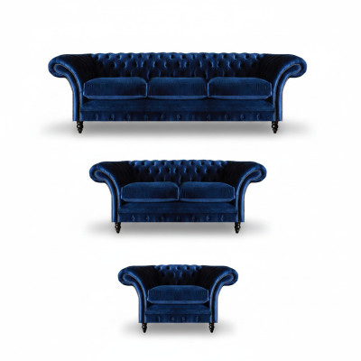 Luxus Design Neu Garnitur Wohnzimmer Blau Sofa Set 3tlg Einrichtung Chesterfield