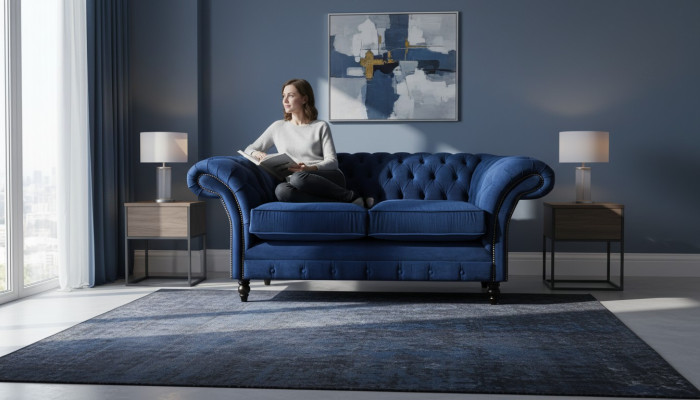 Wohnzimmer Sofas Couch Zweisitzer Einrichtung Blau Chesterfield Neu