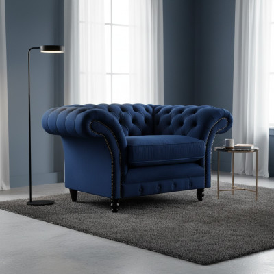 Blau Chesterfield Sessel Luxus Design Polster Stoff Neu Wohnzimmer Einrichtung