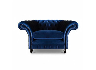 Blau Chesterfield Sessel Luxus Design Polster Stoff Neu Wohnzimmer Einrichtung