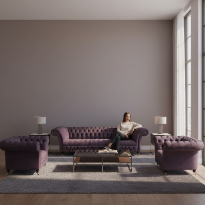Chesterfield Design Luxus Polster Sofa Couch Sitz Garnitur Polster Stoff Textil