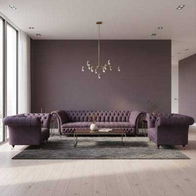 Chesterfield Design Luxus Polster Sofa Couch Sitz Garnitur Polster Stoff Textil