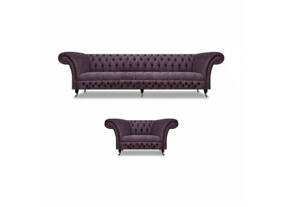 Garnitur Set 2tlg Design Dreisitzer Sofa Luxus Sessel Chesterfield Wohnzimmer