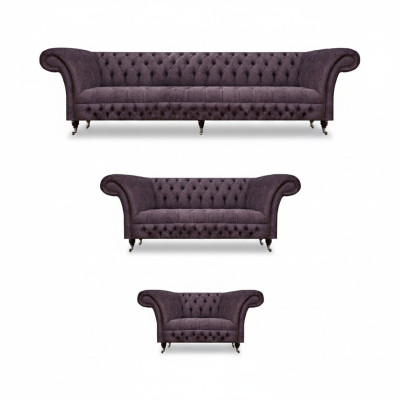 Luxus Lila Sofagarnitur Wohnzimmer Chesterfield Design Set 3tlg Polster Textil