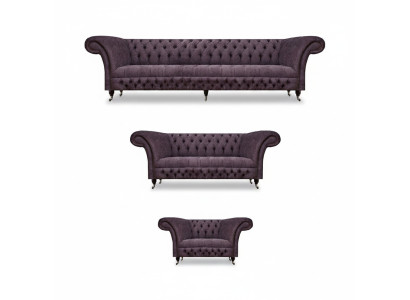 Luxus Lila Sofagarnitur Wohnzimmer Chesterfield Design Set 3tlg Polster Textil