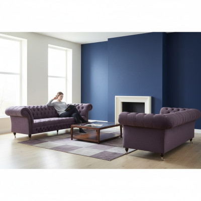 Wohnzimmer Luxus Lila Sofa Dreisitzer Design Sessel Sofagarnitur Chesterfield