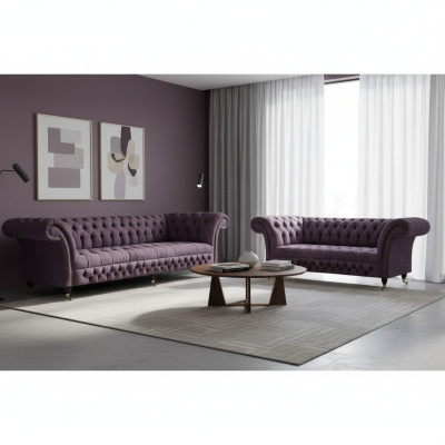 Wohnzimmer Luxus Lila Sofa Dreisitzer Design Sessel Sofagarnitur Chesterfield