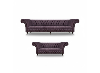 Wohnzimmer Luxus Lila Sofa Dreisitzer Design Sessel Sofagarnitur Chesterfield