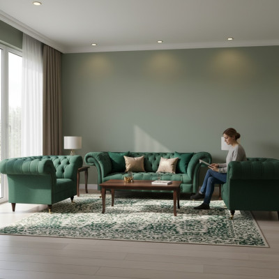 Komplett Set 3tlg Wohnzimmer 2x Sessel mit Dreisitzer Sofa Couch Chesterfield