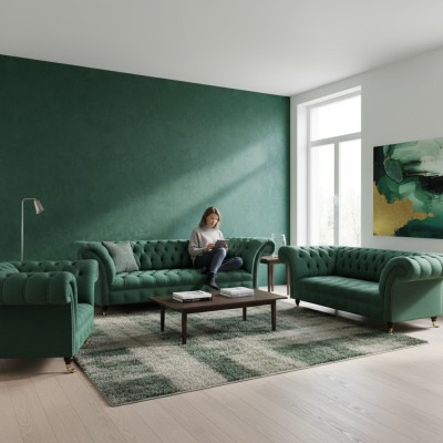 Luxus Sofas Grün Komplett Sofagarnitur Polstermöbel Wohnzimmer Couch Stoff