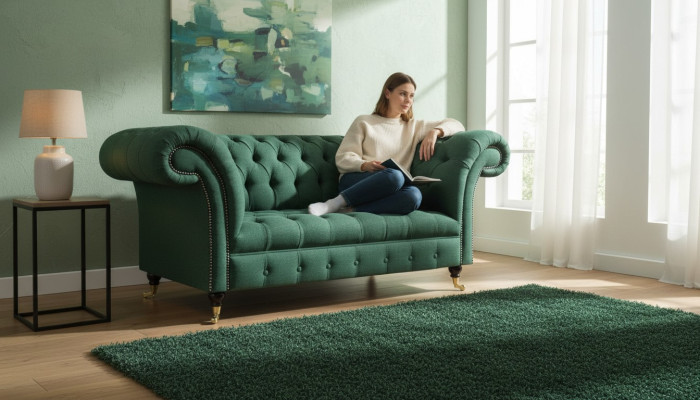 Wohnzimmer Sofa Grün Zweisitzer Sofas Polstermöbel Chesterfield Neu