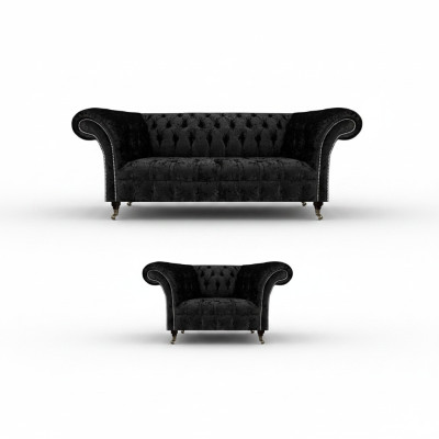 Schwarz Komplett Chesterfield Polstersitz Einrichtung Luxus Wohnzimmer