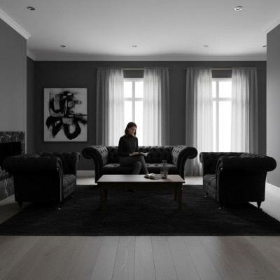 Luxus Schwarz Komplett Chesterfield Sofas Set Wohnzimmer Sessel Neu