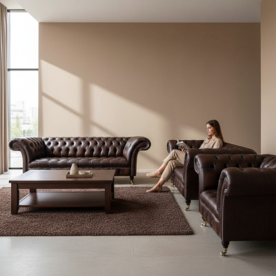 Wohnzimmer Polstermöbel Chesterfield Sofas Couch Leder Luxus Sofa Set
