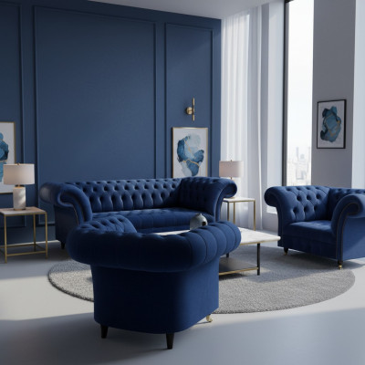Chesterfield Luxus Einrichtung 2x Sessel Dreisitzer Sofa Couch Wohnzimmer 3+1+1