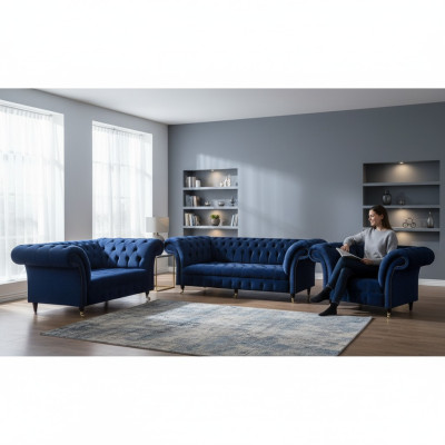 Wohnzimmer 3tlg Luxus Komplett Sofas Chesterfield Textil Einrichtung Sessel
