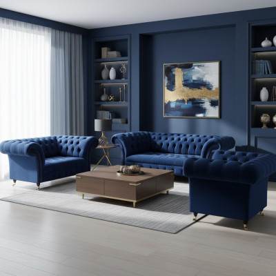 Wohnzimmer 3tlg Luxus Komplett Sofas Chesterfield Textil Einrichtung Sessel
